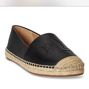 Lauren Ralph Lauren Black Leather Espadrille with Natural Jute Cap